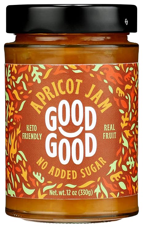 Good Good Sweet Apricot Jam, Real Fruit, No Added Sugar, Keto Friendly, Gluten Free, Vegetarian Friendly, 12 Ounce (Pack of 6)