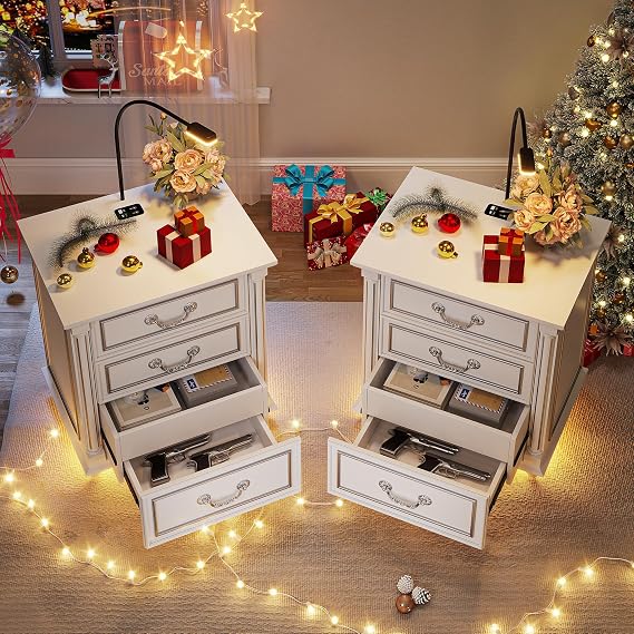 Dystler Nightstand Set of 2 with Gun Drawer and Charging Station