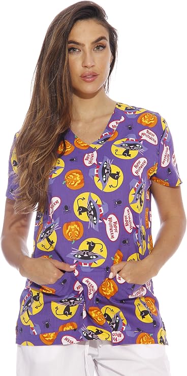 Dreamcrest Women's Scrub Tops Holiday Scrubs