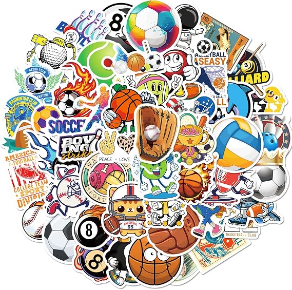 100PCS Sports Stickers, Vinyl Non-Repeating Sports Decales for Water Bottle