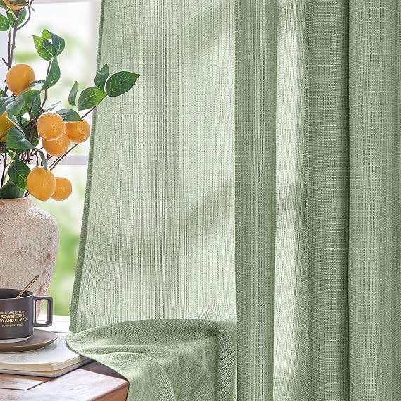 jinchan Linen Textured Curtains 63 Inch Length 2 Panels for Living Room Heathered Green Curtains Grommet Top Light Filtering Window Drapes for Bedroom