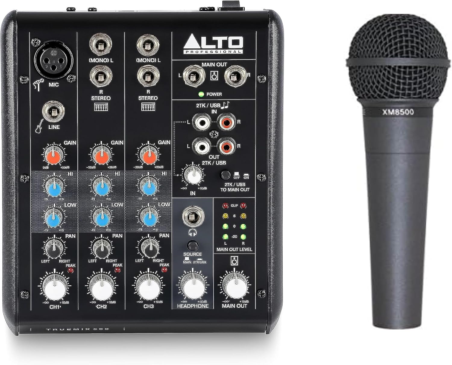Behringer ULTRAVOICE XM8500 Dynamic XLR Vocal Microphoe and Alto TrueMix 500-5-In Audio Mixer with XLR Mic In and USB Audio Interface for Podcasting, Live Performance