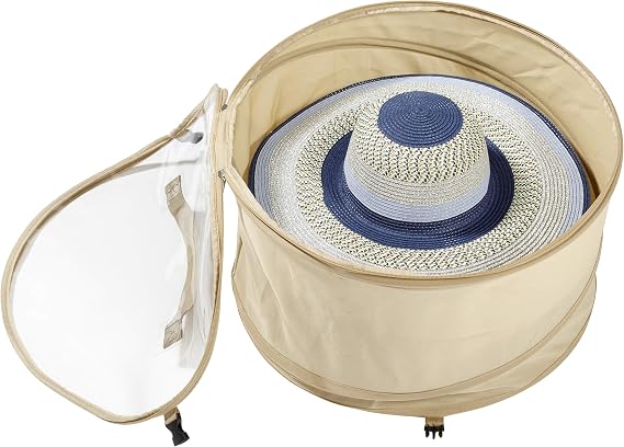 Large Hat Pop Up Bag Storage and Travel Box for Big Round Hats and Caps Expands and Keeps Out Dust and Dirt Perfect for Cover Cowboy Sun Beach Hats, 19 inches diameter