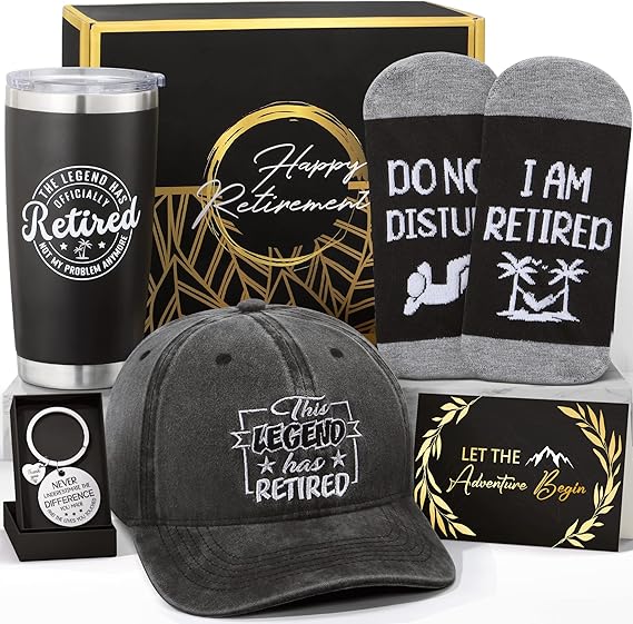 Retirement Gifts for Men 2026, Happy Retirement Gifts for Coworker, Teachers, Boss, Friends, Dad, Grandpa, Retirees, Best Retired Gift Set Funny Retired Gift Basket with Wine Tumbler Baseball Cap