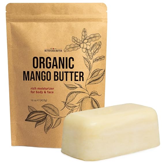 Organic Mango Butter 1lb - Raw Organic Unrefined Mango Seed Butter for Skin Care, Body Butter & Hair - Pure Mango Butter Cold Pressed for Soap Making, Mango Lotion | Natural Skin Moisturizer