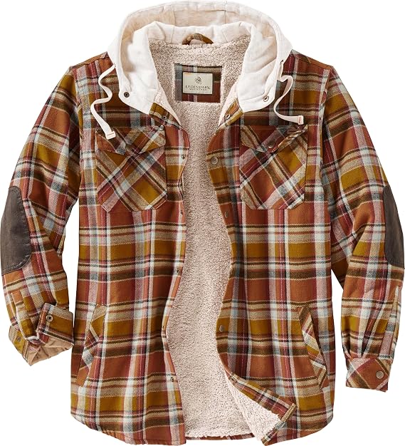Legendary Whitetails Men's Hooded Shirt Jacket Plaid Flannel Berber Lined Polyfill Insulated Jacket