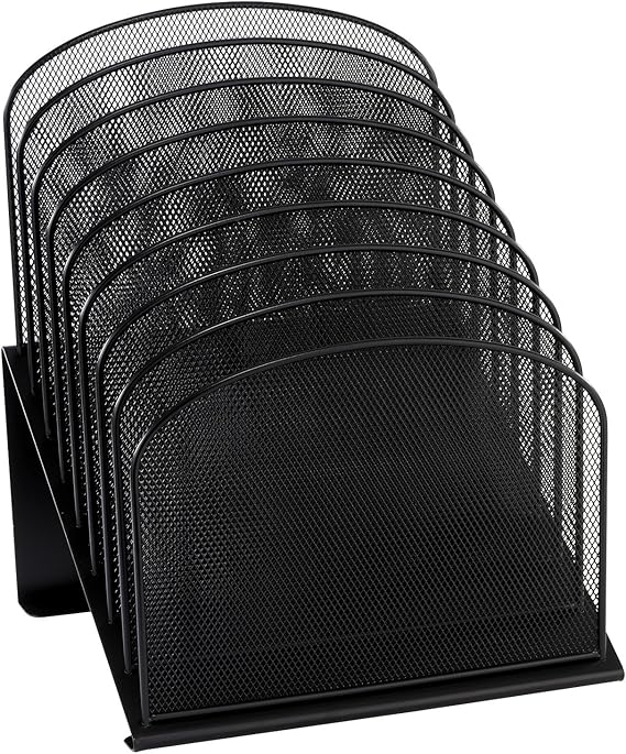 Safco Products Onyx Mesh 8-Tier Vertical Desktop Organizer 3258BL, Black Powder Coat Finish, Durable Steel Mesh Construction, Space-Saving Functionality