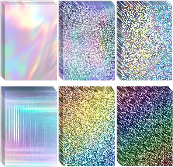 30 Sheets Holographic Card Stock Metallic Cardstock Paper Glitter Cardstock 8.3 x 11.6,250gsm/92lb Shiny Iridescent Mirror Paper Sheets for Letter Poster Scrapbook Crafts