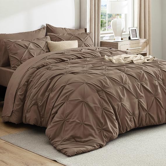 Bedsure 7-Piece California King Comforter Set & Sheets, Brown Bedding