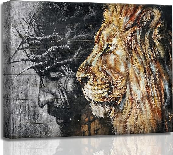 Jesus and Lion Canvas Wall Art for Living Room Bedroom Office Home Decor
