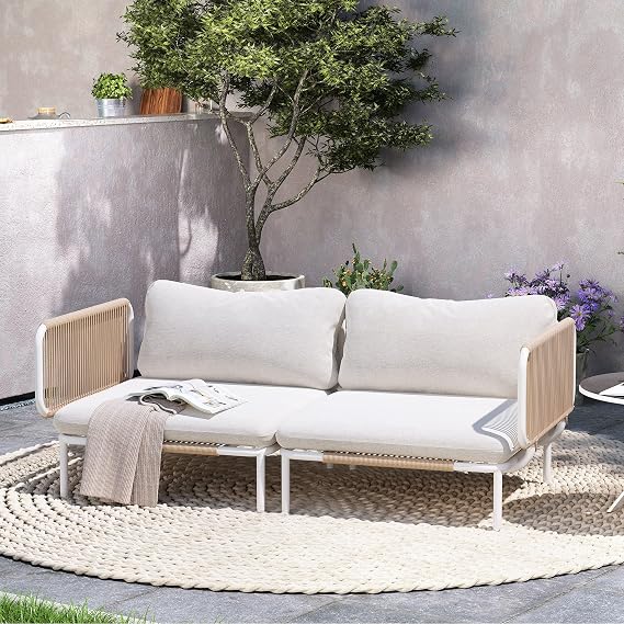 Oversized Outdoor Couch, 2-Seater Modular Sectional Sofa with Cushions