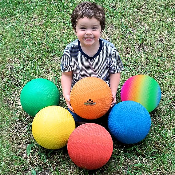 FLASH SALE Premium 8.7" Playground Balls for Kids Play Set of 6 With 1 Hand Pump - Official Size Kickball, Dodgeball, Foursquare, HandBall, Camps and School