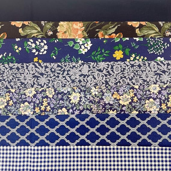 Cotton Fabric DIY Making Supplies Quilting Patchwork Fabric Fat Quarter Bundles DIY for Quilting Cotton Patchwork Cushions (Big Navy Flowers, 20" x 20")