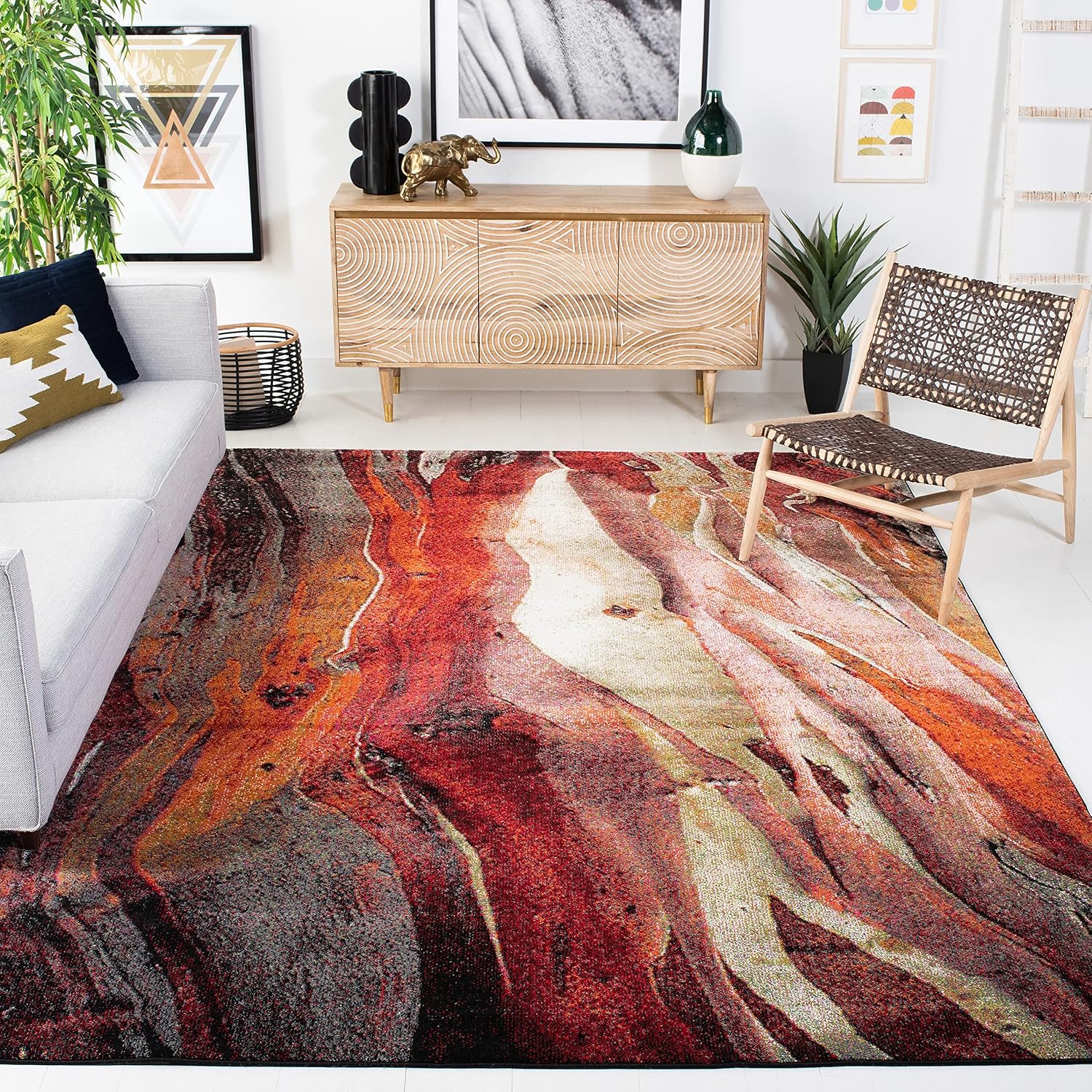 SAFAVIEH Glacier Collection Area Rug - 8' x 10', Red & Multi, Modern Abstract Design, Non-Shedding & Easy Care, Ideal for High Traffic Areas in Living Room, Bedroom GLA126A