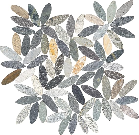 Interlocking Indonesia Flower Mosaic Autumn Floor Tiles (1-Sheet) Kitchen, Bathroom, Deck and Patio Flooring | Indoor and Outdoor Use | Natural Flower Mixed Stones | Quick and Easy Grout Installation